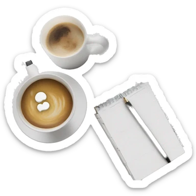 A MacBook white a coffe Cup and a note book that saya "white" sticker