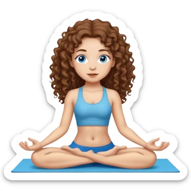 Girl with medium light skin and blue eyes and long brown curly hair doing yoga  sticker