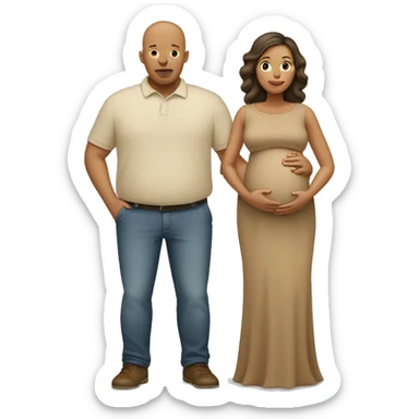 pregnant couple, bald caramel skin man, beige tan pregnant woman sticker