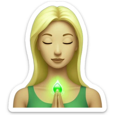 blonde woman meditating with green aura sticker