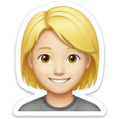 nam 20 tuổi, da vàng, mặt hơi tròn, tóc side part màu vàng, mặt cười tươi vui vẻ sticker