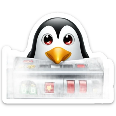 penguin playing slots machine sticker