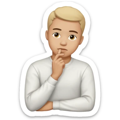 light skin man pensative, full body con la mano en el menton sticker