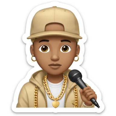 cool rapper character with microphone, gold chain, and cap sticker
