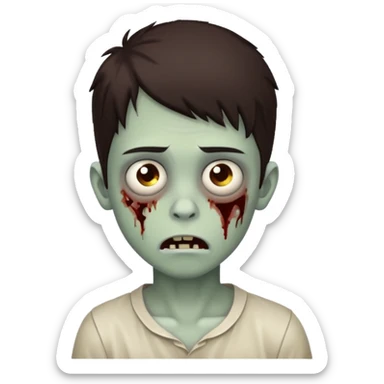 Boy zombie with dark brown hair going over forehead sticker