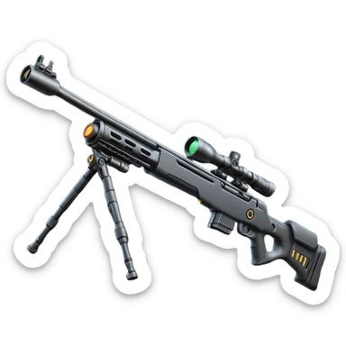 sleek futuristic sniper rifle, extremely long barrel, missile elements, high-tech attachments sticker