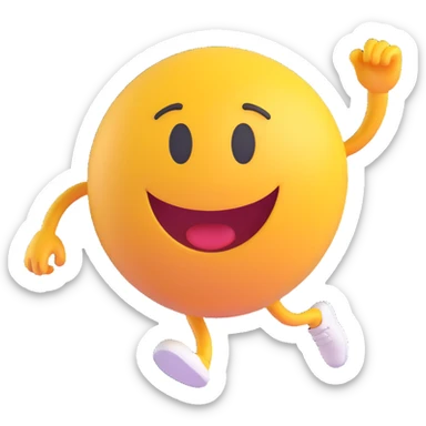 3D smiley emoji, round shape, student running on sports field, orange color, energetic face sticker