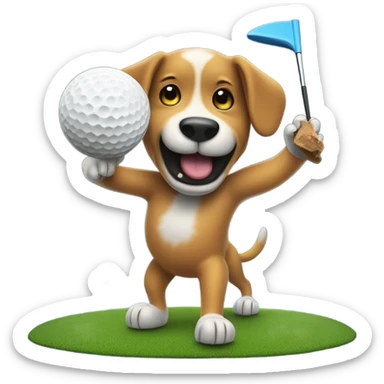 Dog eating a peanut butter sandwich while hitting a golf ball off the moon sticker