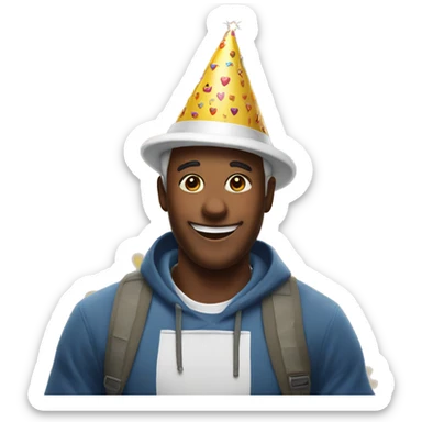 Happy emoji face wearing a birthday hat sticker