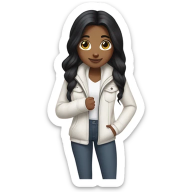 girl with long black hair, white lululemon define jacket, and a birken in her hands sticker