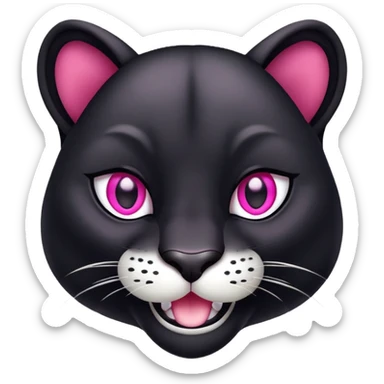 A phanter face, color black, smiling, pink eyes, blinking one eye sticker