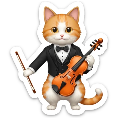 Cat playing violin on his shoulders sticker