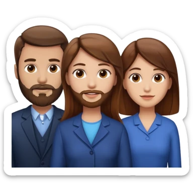 Two woman with brown hair standing next to a man with brown hair  sticker