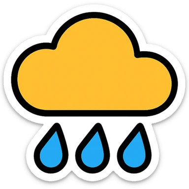 rain icon, lineal color style, with blue raindrops and a cloud sticker