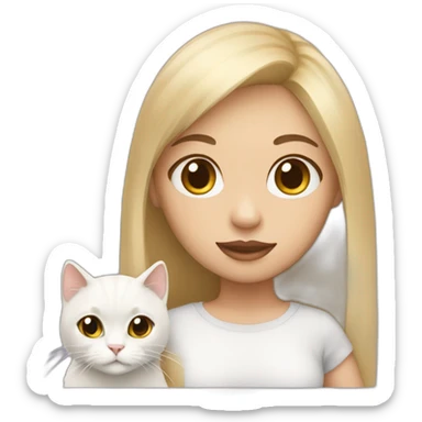 light skin Girl with blond hair and bangs with white cat sticker
