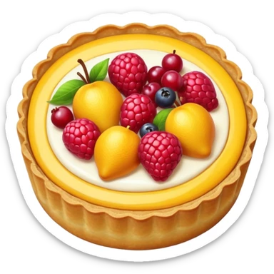 small round fruit tart with glossy filling, sticker