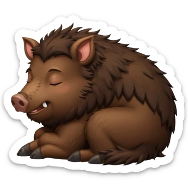 dark brown and fluffy boar full body, sleeping sticker