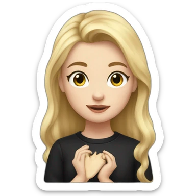 Blond girl in black sweater saying Calving Klein on her chest sticker