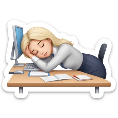 Exhausted office worker woman napping at desk sticker