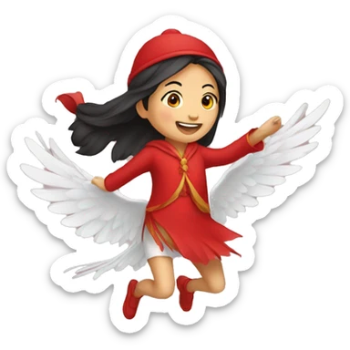 Asian girl flying on cardinal bird  sticker