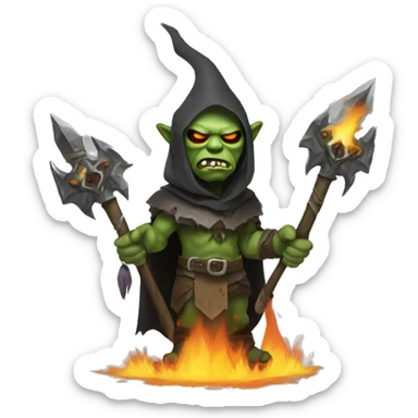 Orc weapon spirit with ghostly weapons, cloak with burning eyes, Halloween theme, emoji sticker