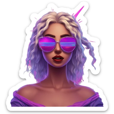 Synthwave Corona in SNES style, oil paint, epic eyes, intricate lips, exquisite pose, beautiful, desirable, logical, Midsommar  sticker