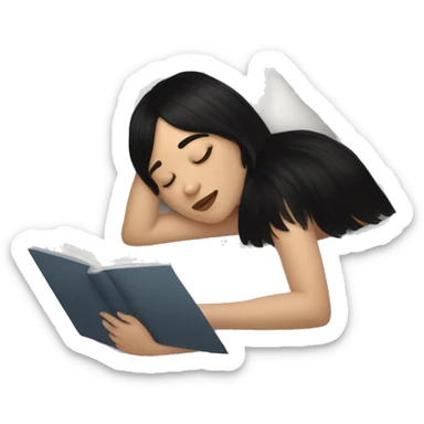 Woman pale skin black hair with bangs sleeping in bed with pillow, white woman sticker