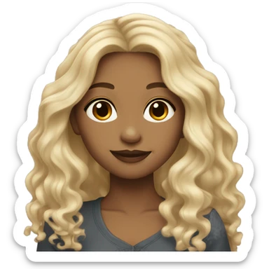 light skin color girl with black long hair wavy sticker