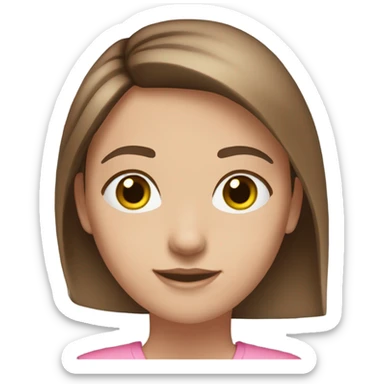 girl emoji. green eyes. brown straight hair.pink clothes. eyebrows medium sized. pale/medium shade skin sticker