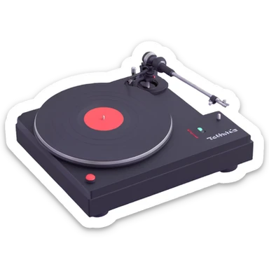 Create a new version of this Disney Pixar-inspired Technics turntable with a predominantly black color scheme, keeping the playful 3D animated Pixar style. sticker