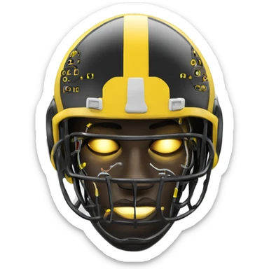 Black and yellow cyborg head with football helmet and circuits sticker