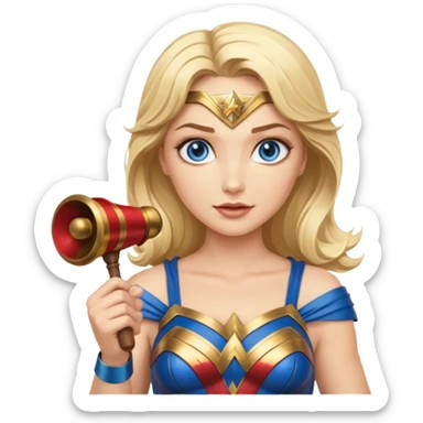 Blonde blue eyes Wonder Woman holding bell and baton sticker