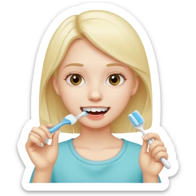 Girl brushing her teeth sticker