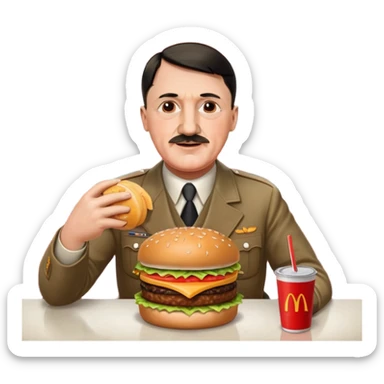 adolf hitler holding a big mac while sitting in a diner while being surrounded by his enemies  sticker