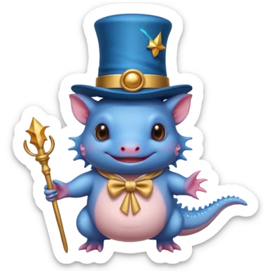 blue axolotl with magician hat sticker