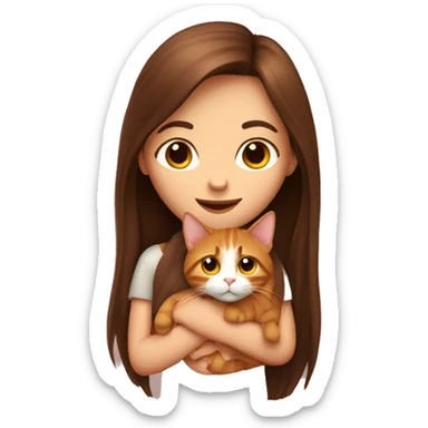 long haired brunette girl holding ginger cat sticker