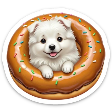 Great white Pyrenees dog turning into doughnut sticker