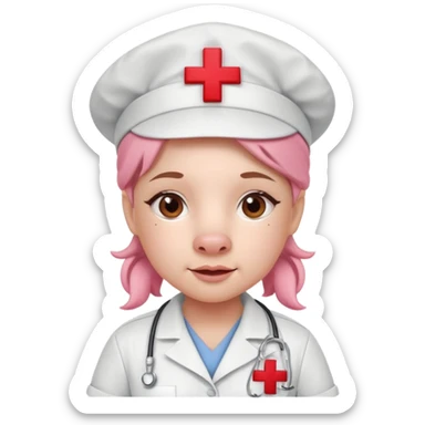 Pink pig nurse with red cross cap.














 sticker