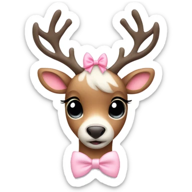 Cute reindeer with pastel pink bow and long eyelashes sticker