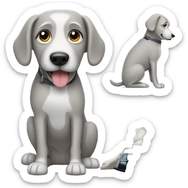 Grey dog with disability sticker