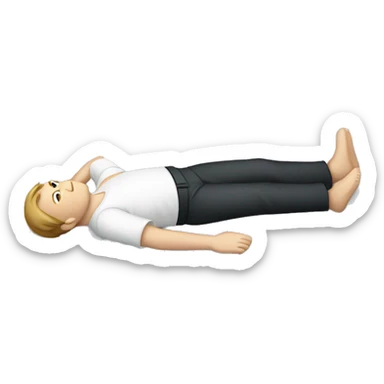 A white male laid on his back doing the Alexander technique. It should consist of him laying on the floor with his legs in position and arms by his side.  sticker