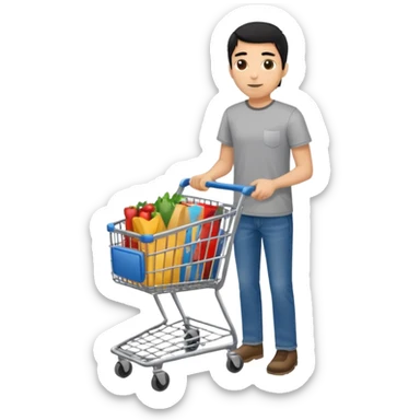 man-with-a-shopping-cart-full-body black hair light brown skin sticker
