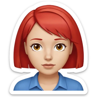 female blue shirt with red bob hair style sticker