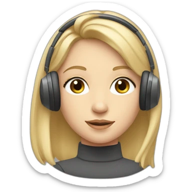Straight blond haired girl with slightly slanted almond shaped eyes wearing noise cancelling headphones wearing a turtleneck  sticker