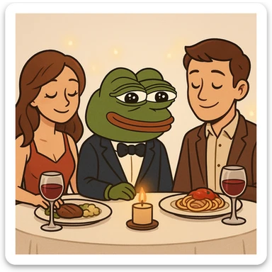 create a pepe on couple dinners, white background sticker