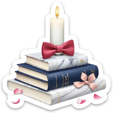 Aesthetic candles, flower petals, bow tie, books, marble stand sticker