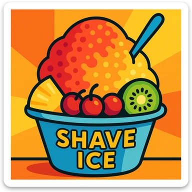 shave ice with fruit toppings, bright and cheerful sticker