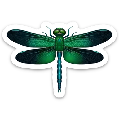 Beautiful highly detailed dragonflly, with emerald green, deep teal and black large shimmery wings sticker
