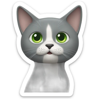 Un chat gris qui surf il a les yeux verts le poil lisse  sticker