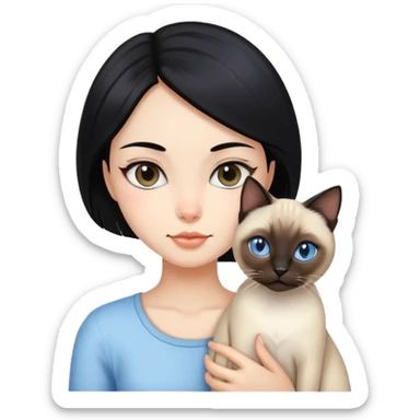 black hair girl with Siamese cat sticker